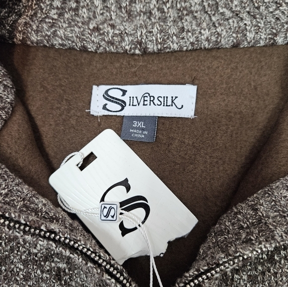 NWT Silversilk Brown Flecked Full Zipper Mock Neck Fleece Lined Sweater Mens 3XL - Picture 12 of 15